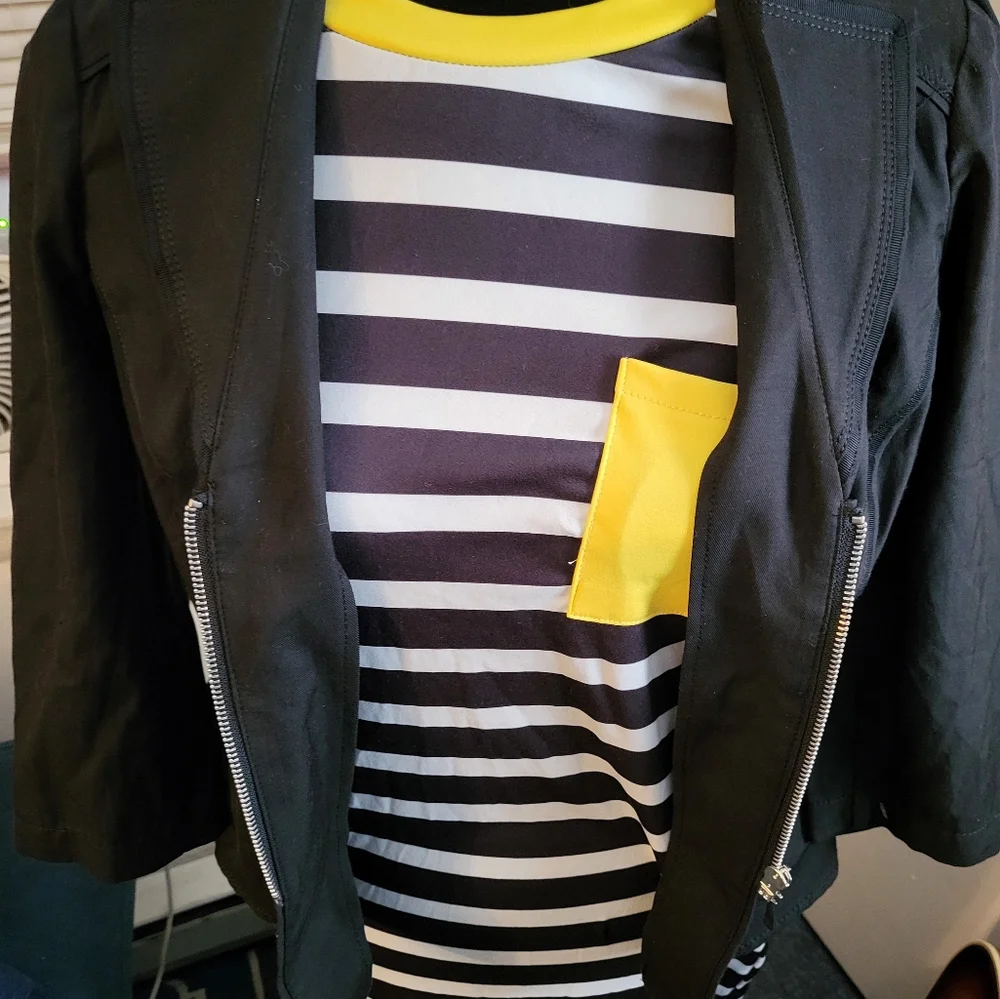 Black White & Pop of Yellow Striped Dress w/ Bonus WHBM Jacket! - Picture 5 of 10